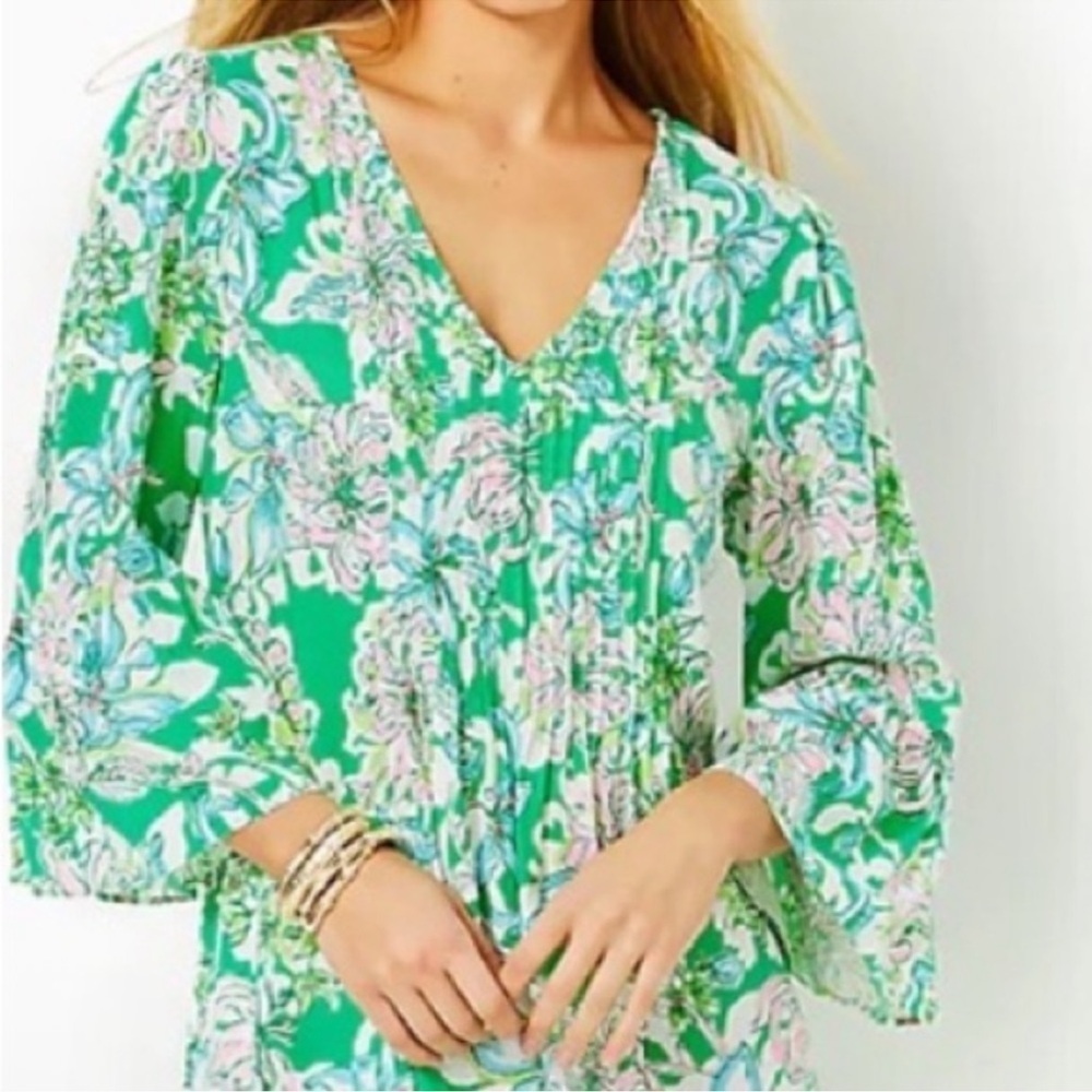 LILY PULITZER FLORAL PLEATED LONG SLEEVE DRESS! Adorable! S/0 - Picture 2 of 7
